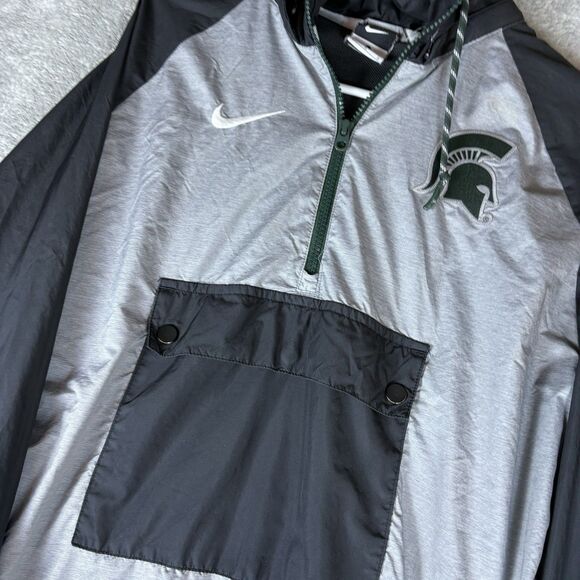 Nike MSU Spartans 1/4 Zip Hoodie Men’s Large Kangaroo Pocket Windbreaker - Picture 3 of 9
